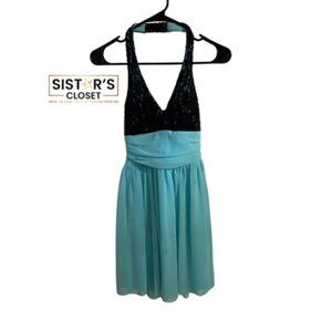 B Darlin Aqua and Black Halter Dress Size 5/6